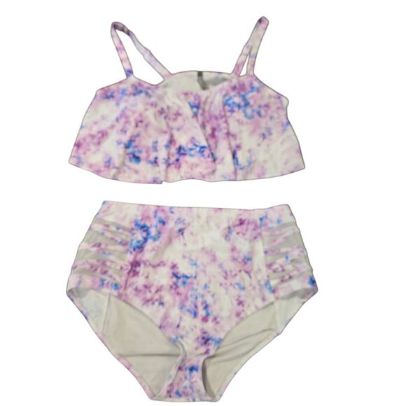 Torrid Purple Tie Dye Flounce Lattice 2 Piece Swimsuit Size: 2 - Picture 2 of 6